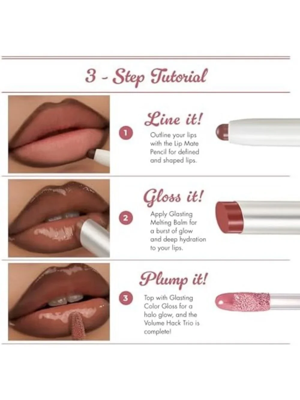 Plumping Lip Kit Trio | 3-Step Volume Hack Set | Glazed Plum Lip Gloss & Balm